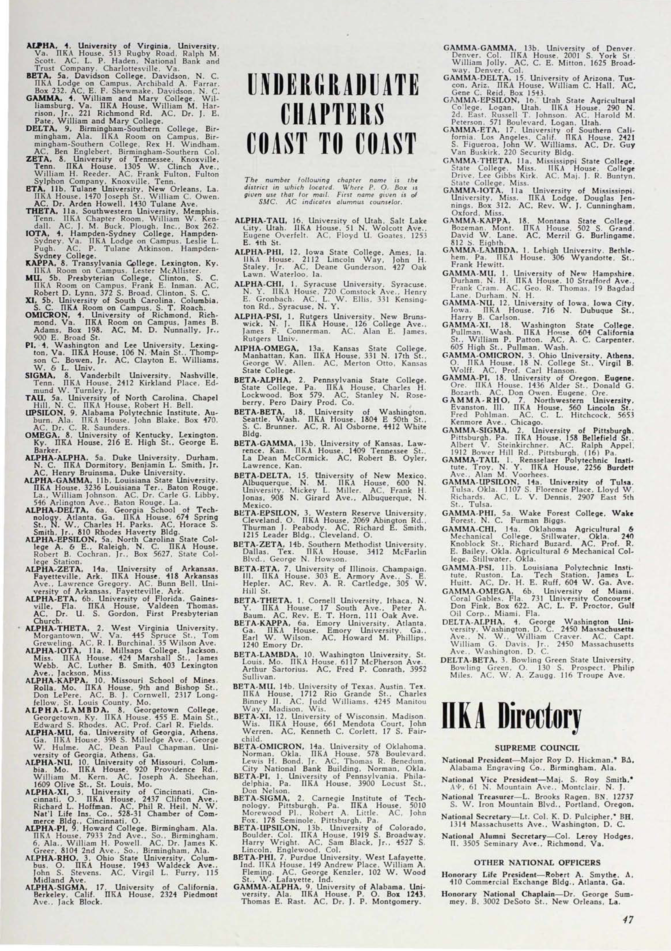 Undergraduate Chapters Coast to Coast, July 1943